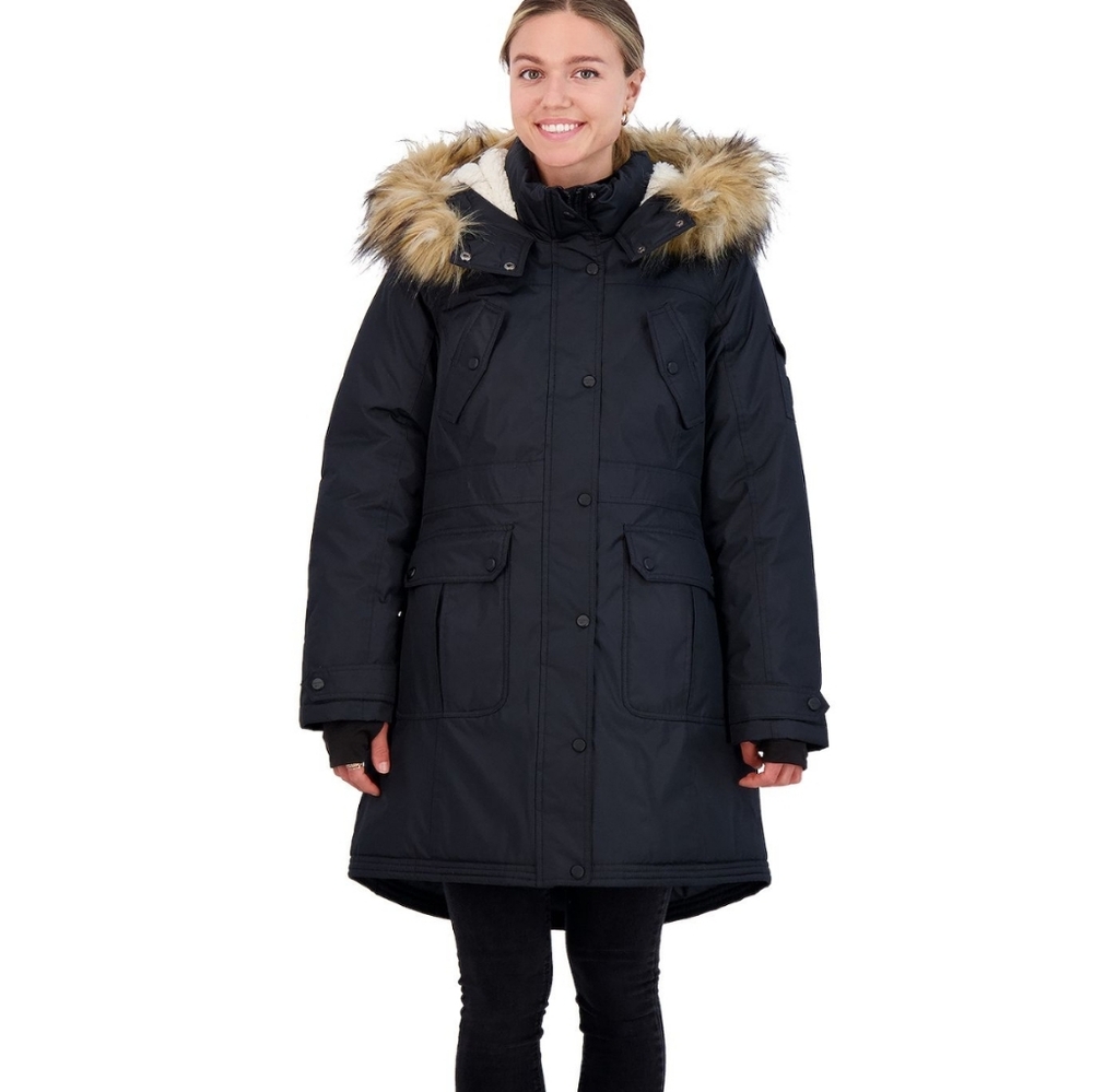 Madden Girl Black Ski Parka with Faux Fur Trim